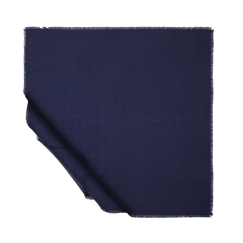Navy Houndstooth Print Wool Silk Scarf