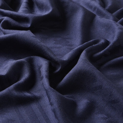 Navy Houndstooth Print Wool Silk Scarf