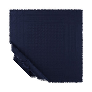 Navy Houndstooth Print Wool Silk Scarf - Thumbnail