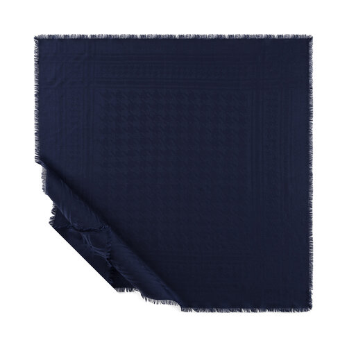 Navy Houndstooth Print Wool Silk Scarf