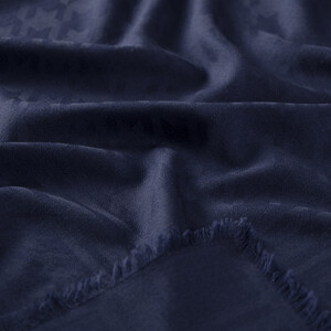 Navy Houndstooth Print Wool Silk Scarf - Thumbnail