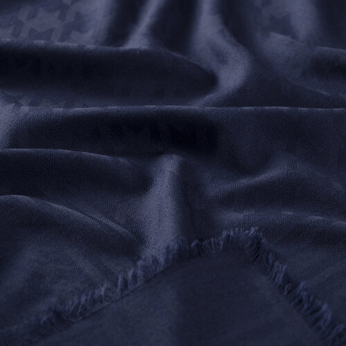 Navy Houndstooth Print Wool Silk Scarf