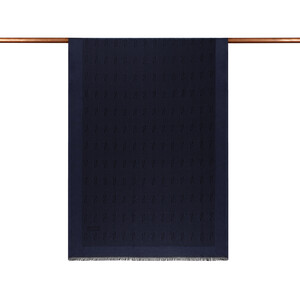 Navy IE Monogram Cotton Silk Scarf - Thumbnail