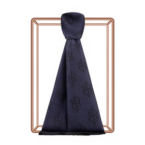 ipekevi - Navy IE Monogram Wool Silk Scarf