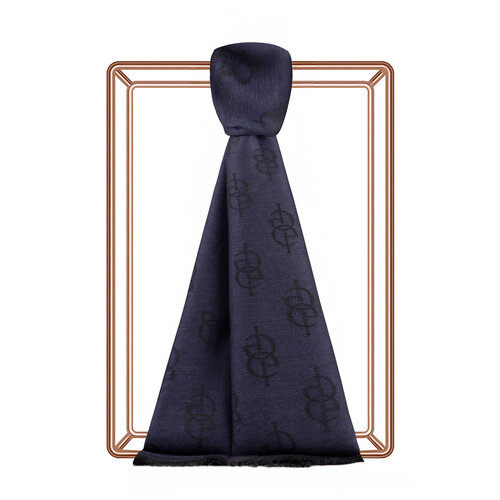 Navy IE Monogram Wool Silk Scarf