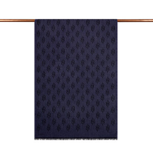 ipekevi - Navy IE Monogram Wool Silk Scarf (1)