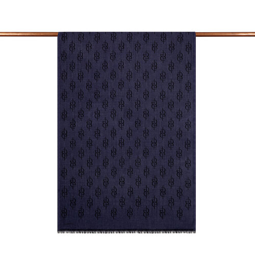 Navy IE Monogram Wool Silk Scarf
