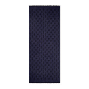 Navy IE Monogram Wool Silk Scarf - Thumbnail