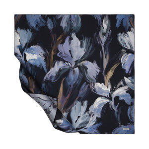 Navy Iris Flower Twill Sİlk Scarf - Thumbnail