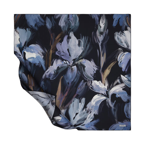 Navy Iris Flower Twill Sİlk Scarf