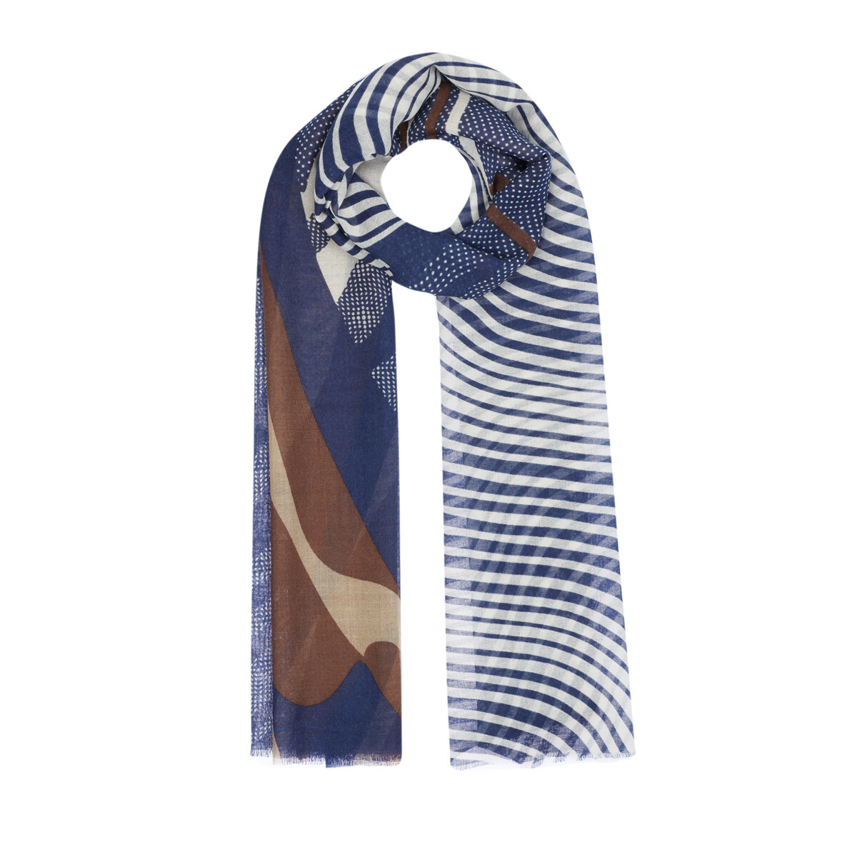 Navy Karma Print Wool Silk Scarf | Ipekevi