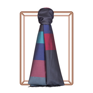 Navy Kushak Striped Silk Scarf - Thumbnail