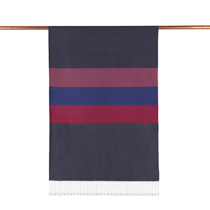 Navy Kushak Striped Silk Scarf - Thumbnail