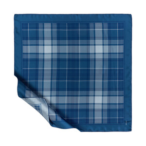 Navy London Plaid Silk Twill Scarf - Thumbnail