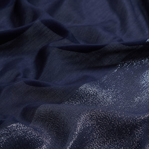 Navy Lurex Cotton Silk Scarf - Thumbnail