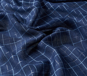 Navy Lurex Square Wool Silk Scarf - Thumbnail