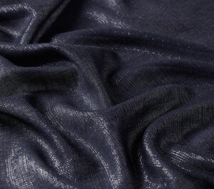 Navy Lurex Wool Silk Scarf - Thumbnail