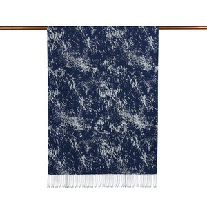 Navy Marble Print Silk Scarf - Thumbnail