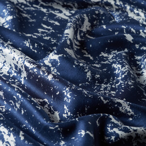 Navy Marble Print Silk Scarf - Thumbnail