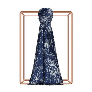 Navy Marble Print Silk Scarf - Thumbnail