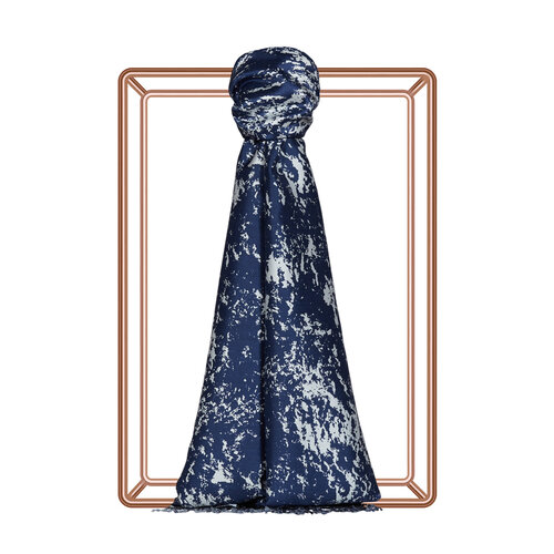 Navy Marble Print Silk Scarf