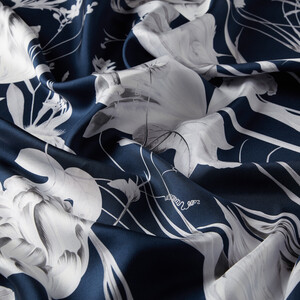 ipekevi - Navy Melancholia Print Silk Twill Scarf (1)