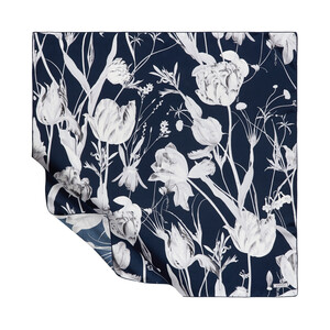 Navy Melancholia Print Silk Twill Scarf - Thumbnail