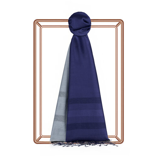 Navy Metalic Blue Mono Striped Gradient Silk Scarf
