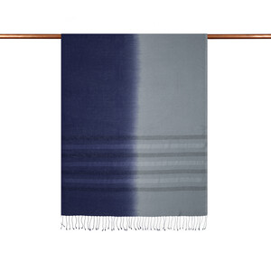 ipekevi - Navy Metalic Blue Mono Striped Gradient Silk Scarf (1)