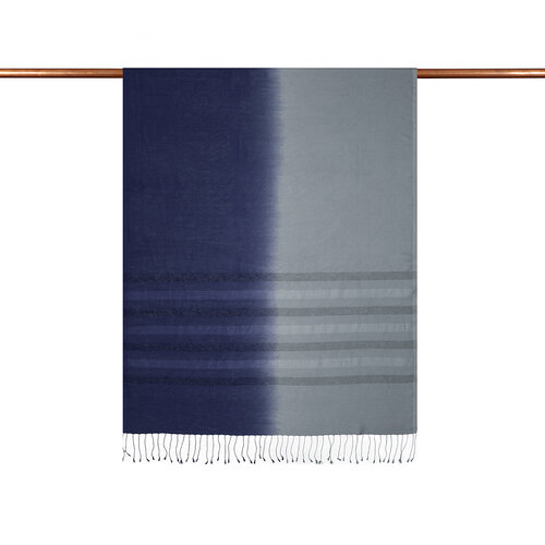 Navy Metalic Blue Mono Striped Gradient Silk Scarf