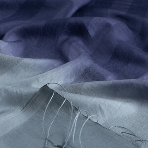 Navy Metalic Blue Mono Striped Gradient Silk Scarf - Thumbnail
