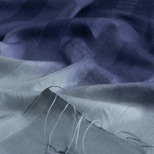 Navy Metalic Blue Mono Striped Gradient Silk Scarf