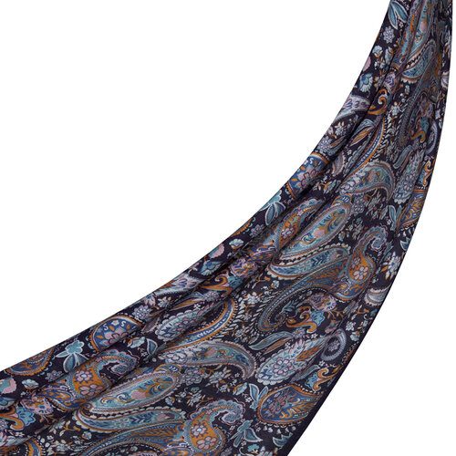 Navy Mezopotamya Print Tencel Scarf