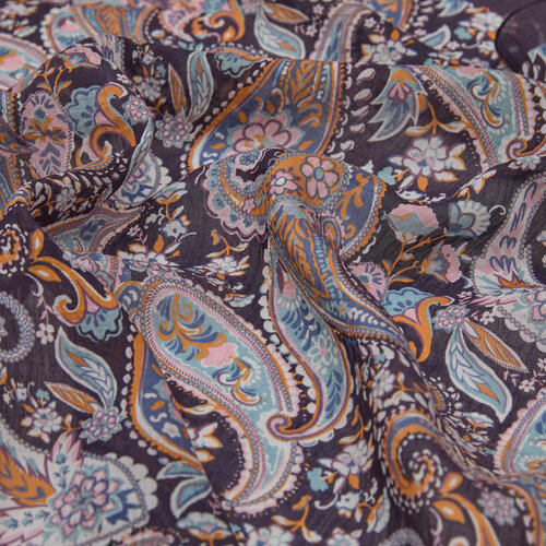 Navy Mezopotamya Print Tencel Scarf