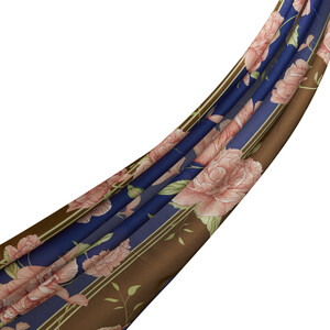 Navy Mink Peony Cotton Rayon Scarf - Thumbnail