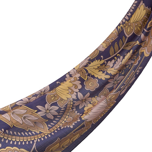 Navy Mink Royal Ivy Pattern Tencel Scarf