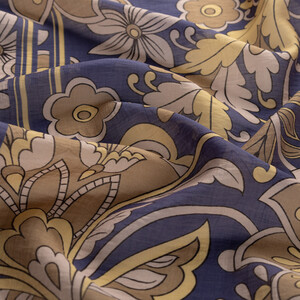 Navy Mink Royal Ivy Pattern Tencel Scarf - Thumbnail