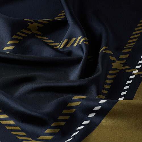 Navy Modern Highlander Plaid Silk Twill Scarf