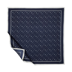 Navy Monogram Silk Twill Scarf - Thumbnail