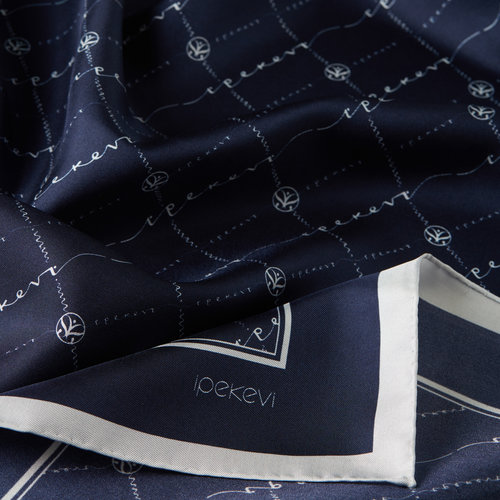 Navy Monogram Silk Twill Scarf