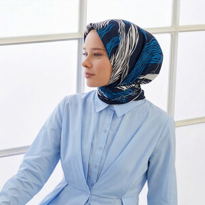 Navy Moss Twill Silk Scarf - Thumbnail