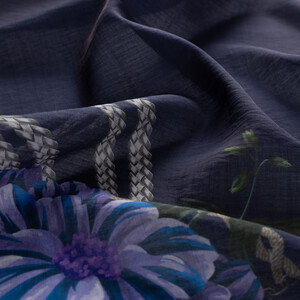 Navy Mystic Garden Print Tencel Scarf - Thumbnail