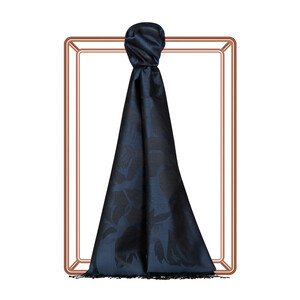 Navy Nev Garden Jacquard Silk Scarf - Thumbnail