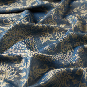 Navy Paisley Leaf Patterned Wool Silk Scarf - Thumbnail