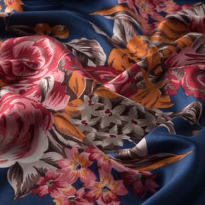 Navy Palace Garden Print Silk Scarf - Thumbnail