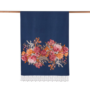 Navy Palace Garden Print Silk Scarf - Thumbnail