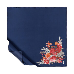 Navy Palace Garden Print Silk Twill Scarf - Thumbnail