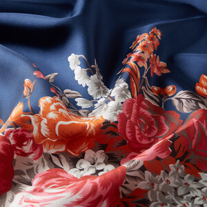 Navy Palace Garden Print Silk Twill Scarf - Thumbnail