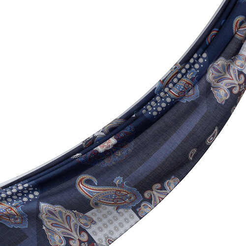 Navy Palace Way Print Tencel Scarf