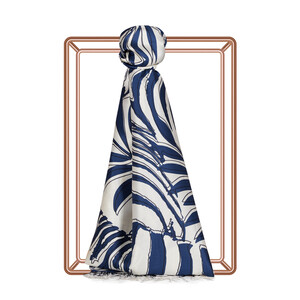 Navy Palm Springs Print Silk Scarf - Thumbnail